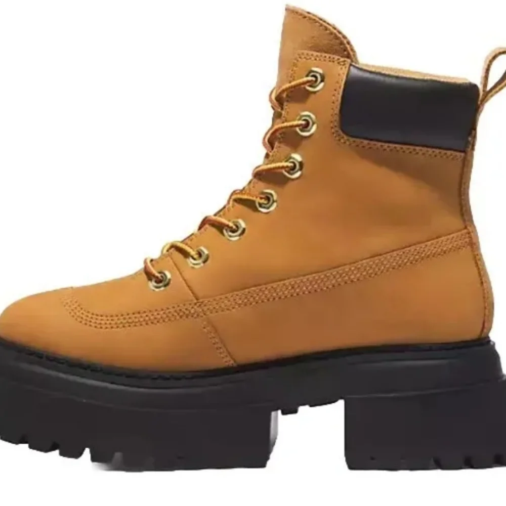 Timberland Sky 6" Lace-Up Lug Sole Platform Leather Boots Womens Size-9.5 Brown - Picture 2 of 7